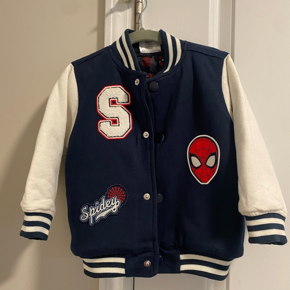 Marvel Navy and White Varsity Jacket Spider-Man Lined 2T